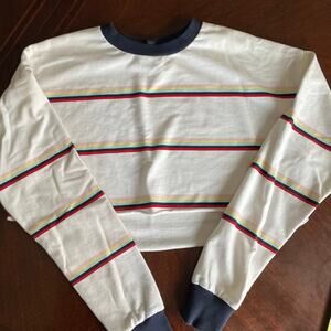 Forever 21 Cropped Sweatshirt Womens Medium Long Sleeved Striped